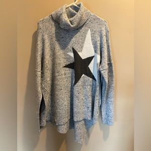 Free Generation Heather Grey Star Turtleneck Asymmetrical Hem Sweater